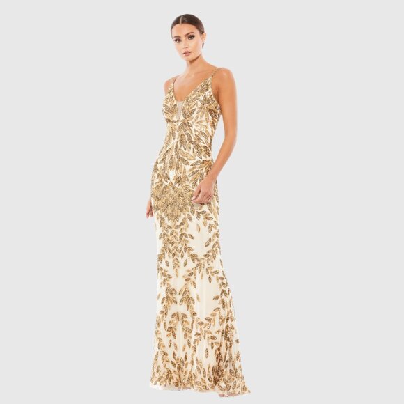 Mac Duggal Dresses & Skirts - NWT Mac Duggal Embellished Leaf Evening Gown 12 Nude Gold #8213